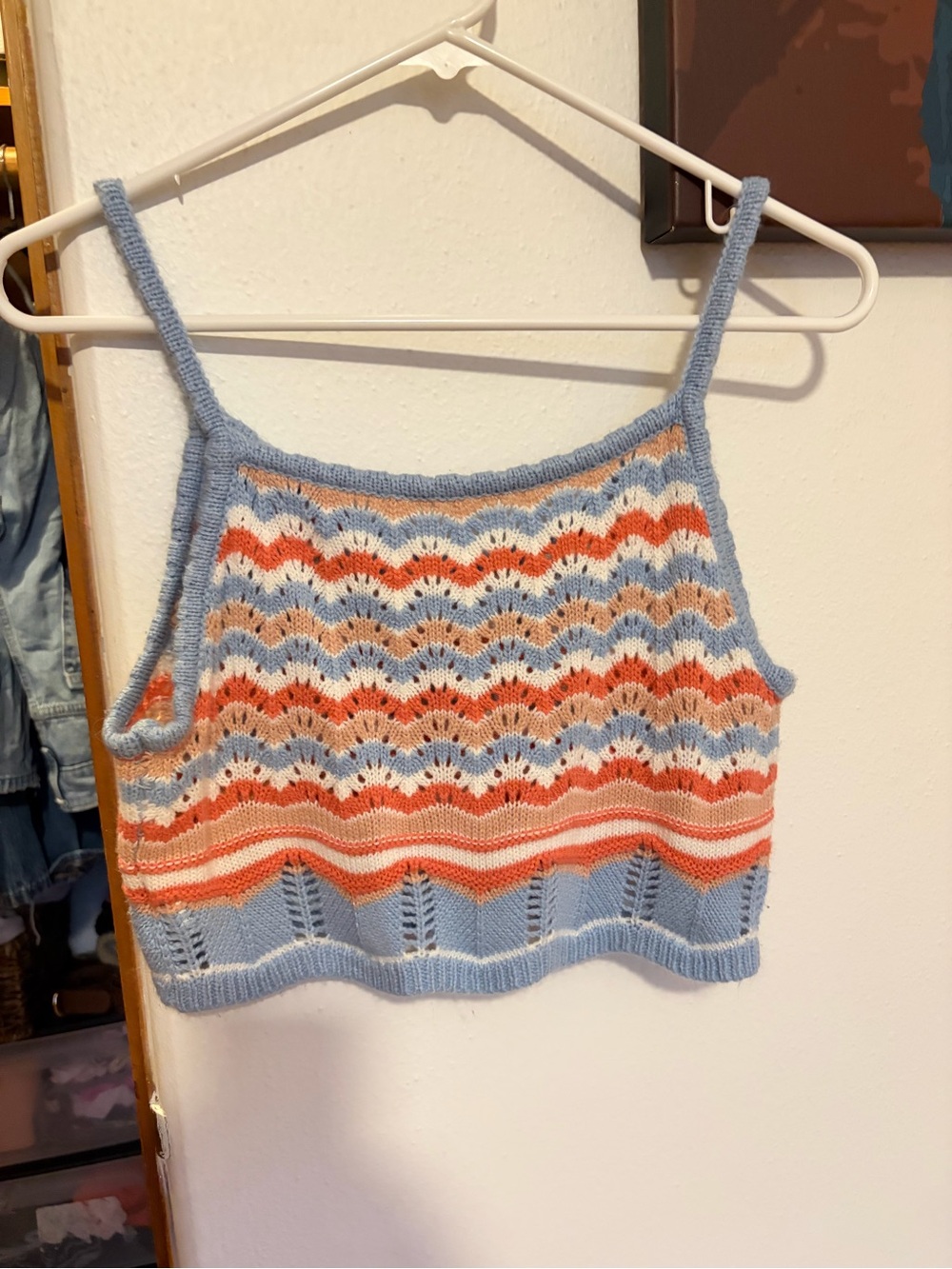 SHEIN Blue, Coral & Cream Striped Knit Cropped Camisole